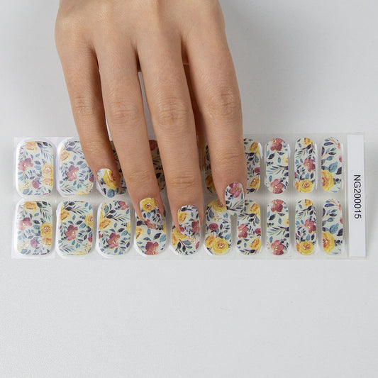Gray Semi-Cured Gel Nail Wraps Spring Flowers