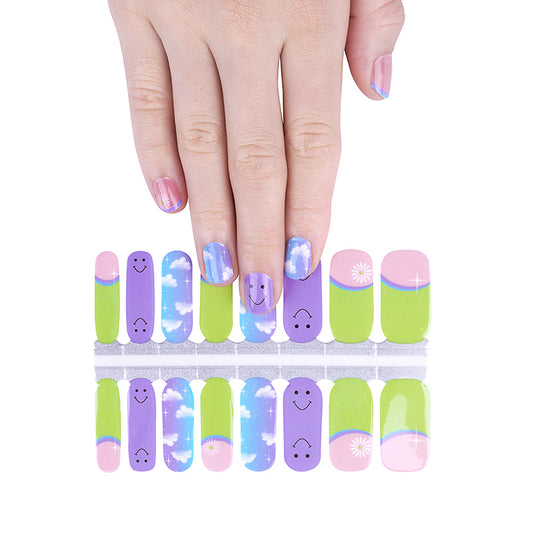 White Smoke Preppy French Manicure Sky Clouds Blue, Purple, Green
