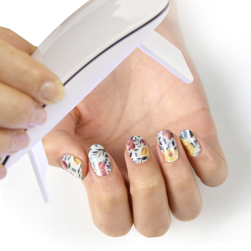 White Smoke Semi-Cured Gel Nail Wraps Spring Flowers