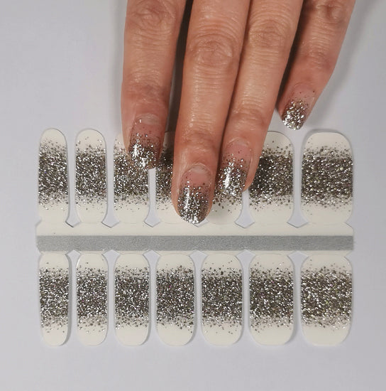 Gray Big Size Wide Nail Wraps Green and Pink Glitter Mix French Manicure Negative Space