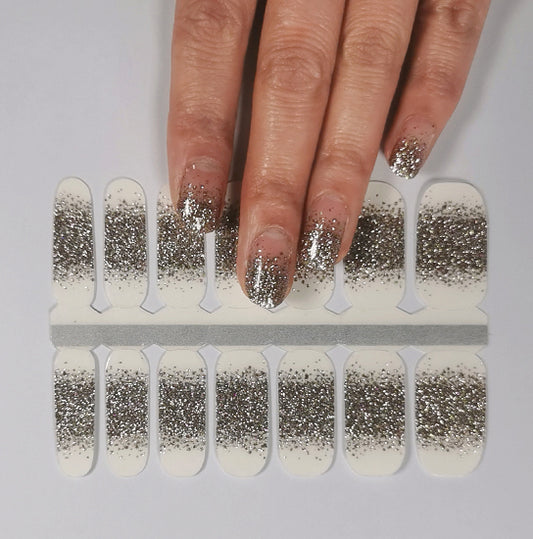 Gray Big Size Wide Nail Wraps Green and Pink Glitter Mix French Manicure Negative Space