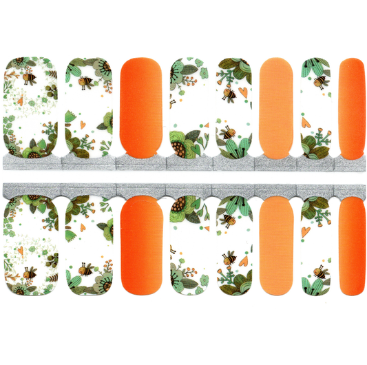 White Smoke Orange with Green Plants and Bees on White