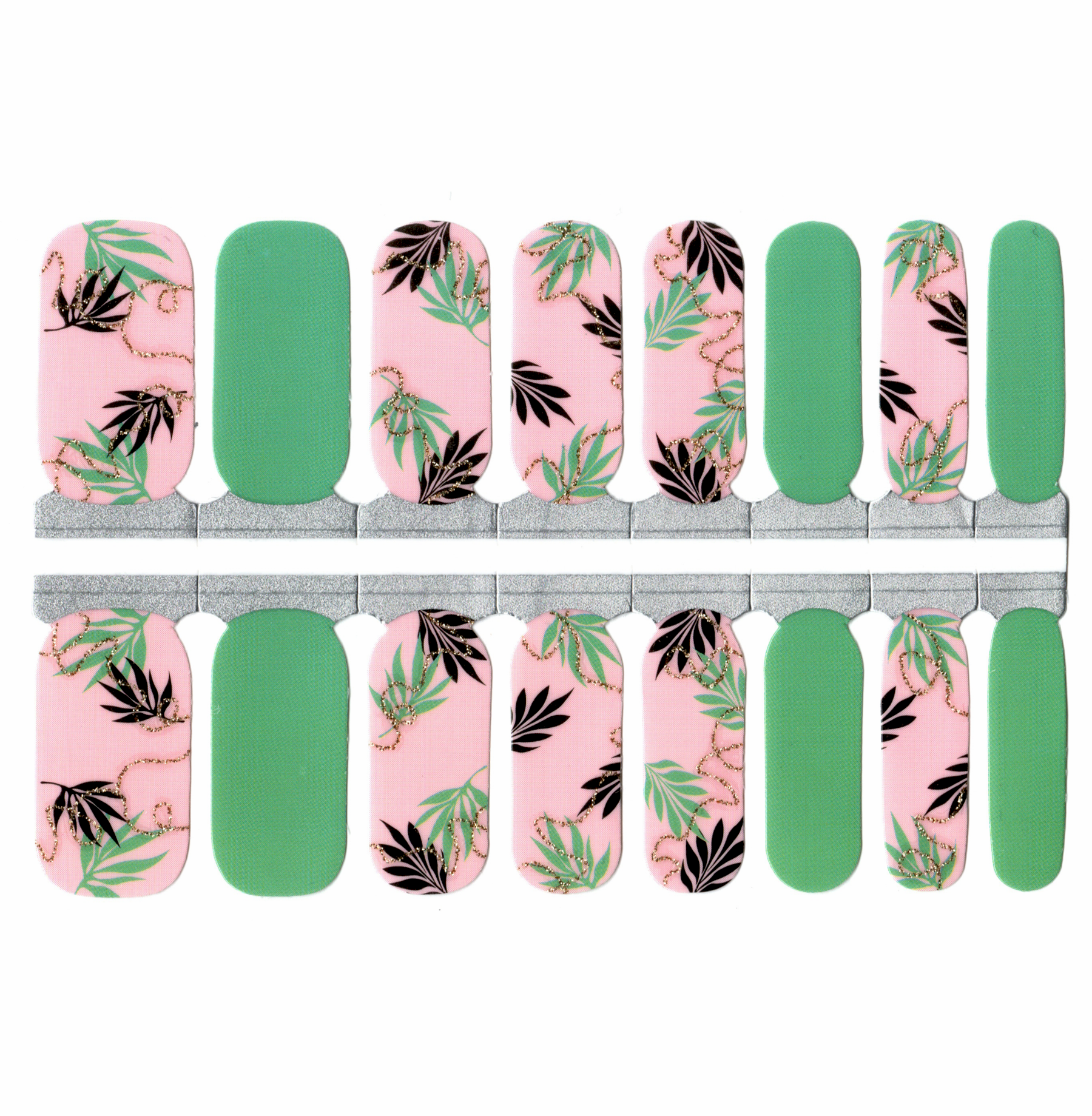 White Smoke Green and Pink with Leaves Branches and Gold Glitter Summer