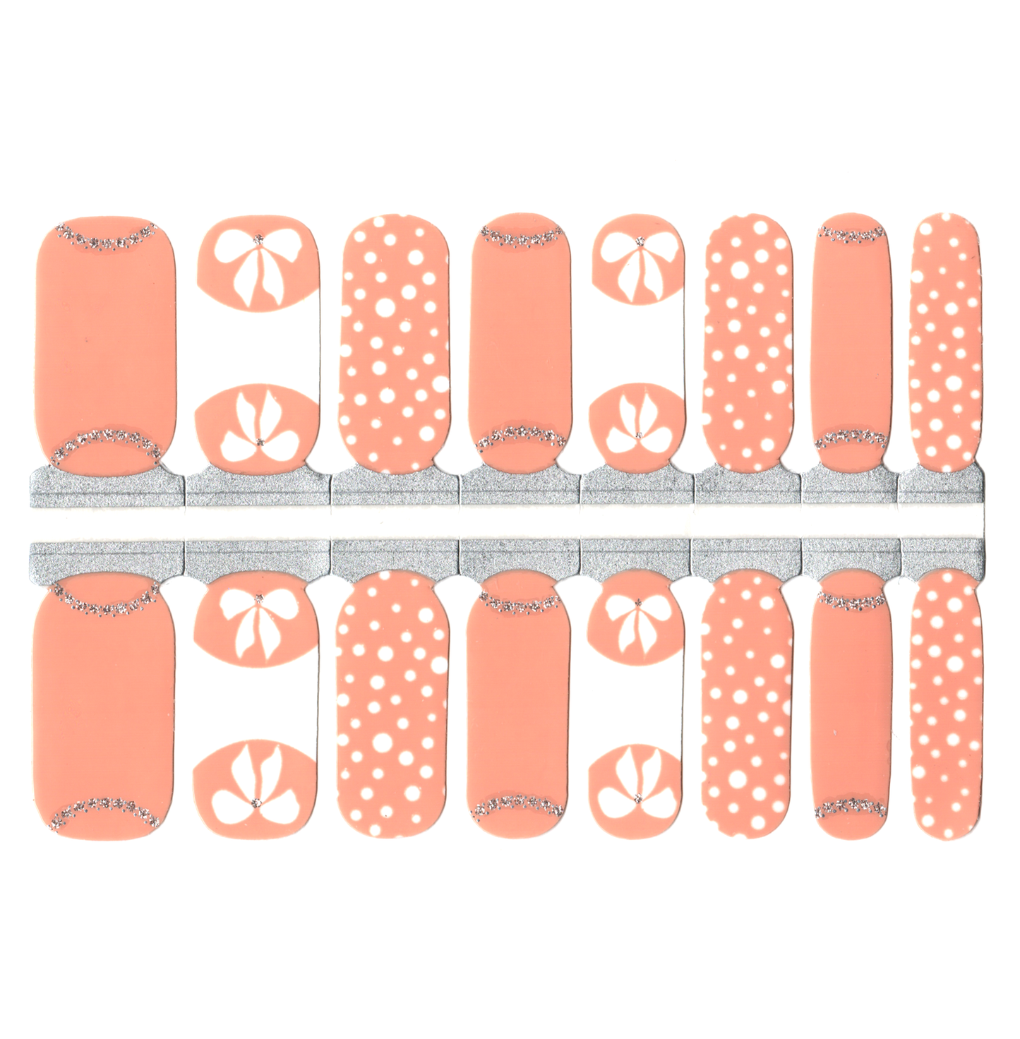 White Smoke Cantaloupe Orange with White Polka Dot and Bows with Silver Glitter Accents