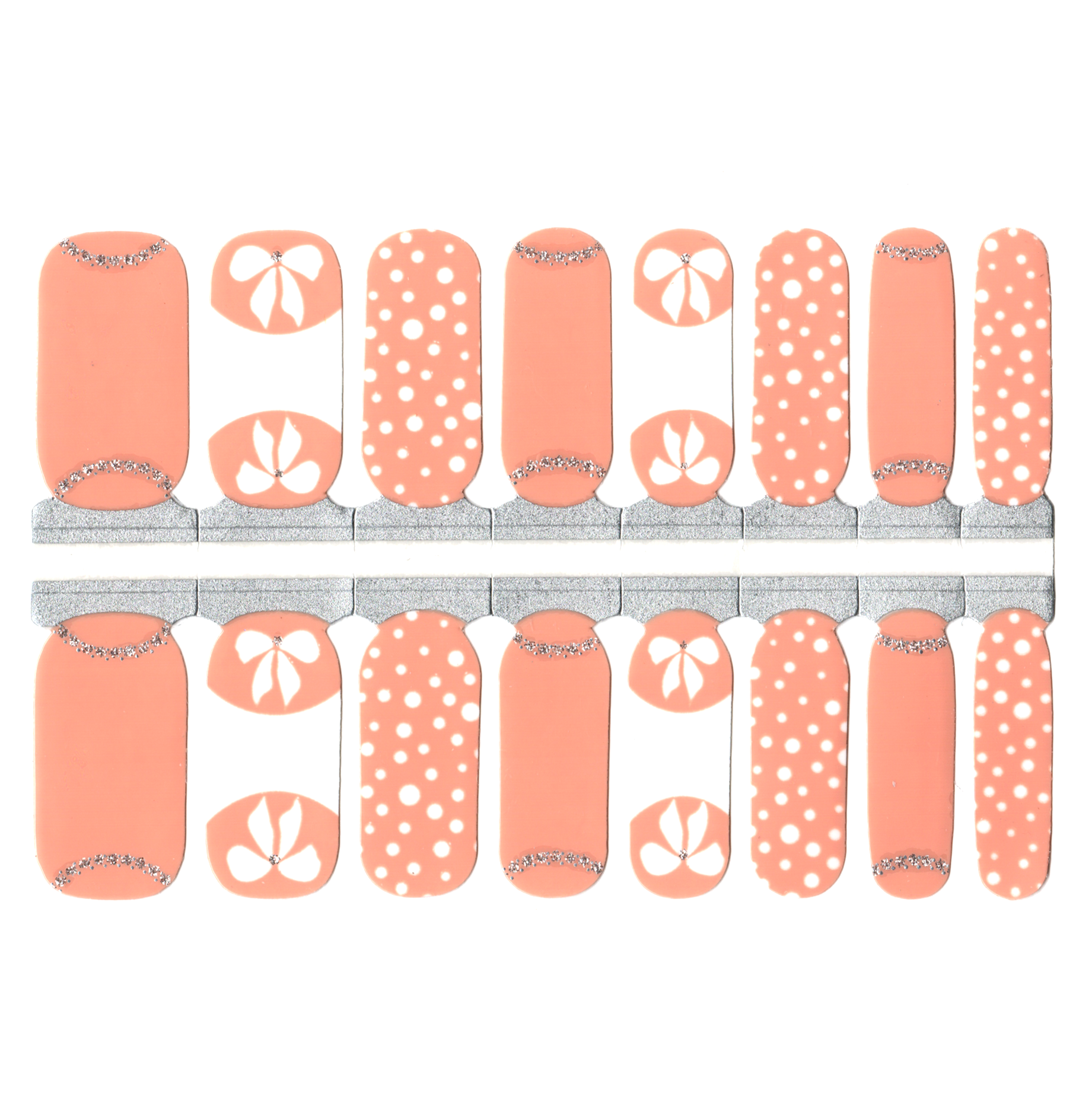 White Smoke Cantaloupe Orange with White Polka Dot and Bows with Silver Glitter Accents