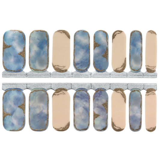 White Smoke Blue Sky Clouds with Gold Metallic Edge and Nude Beige Semi-Transparent