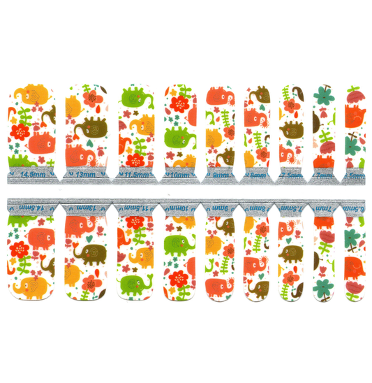 White Smoke Yellow, Green, Orange and Brown Elephants with Flowers (Kids)