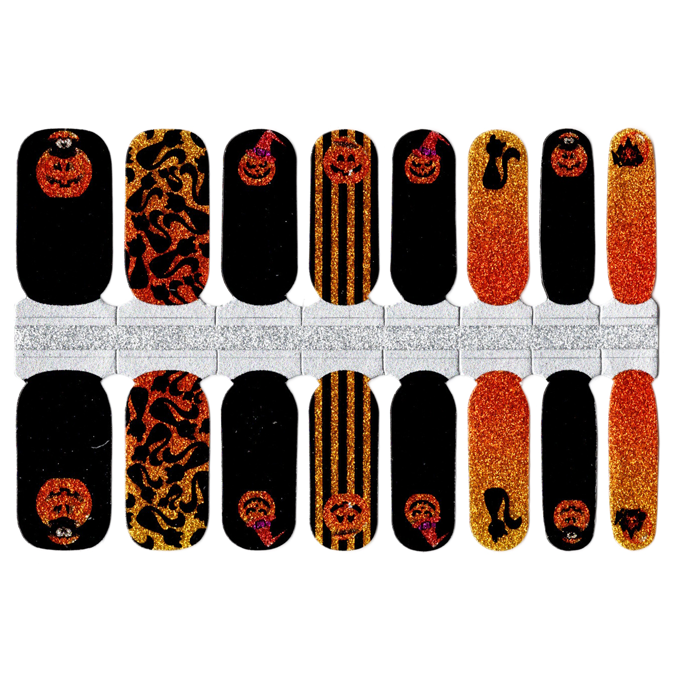 Black Spooky Pumpkins, Cats, Striped Orange and Black Glitter Halloween