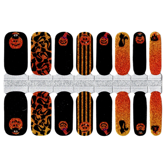 Black Spooky Pumpkins, Cats, Striped Orange and Black Glitter Halloween