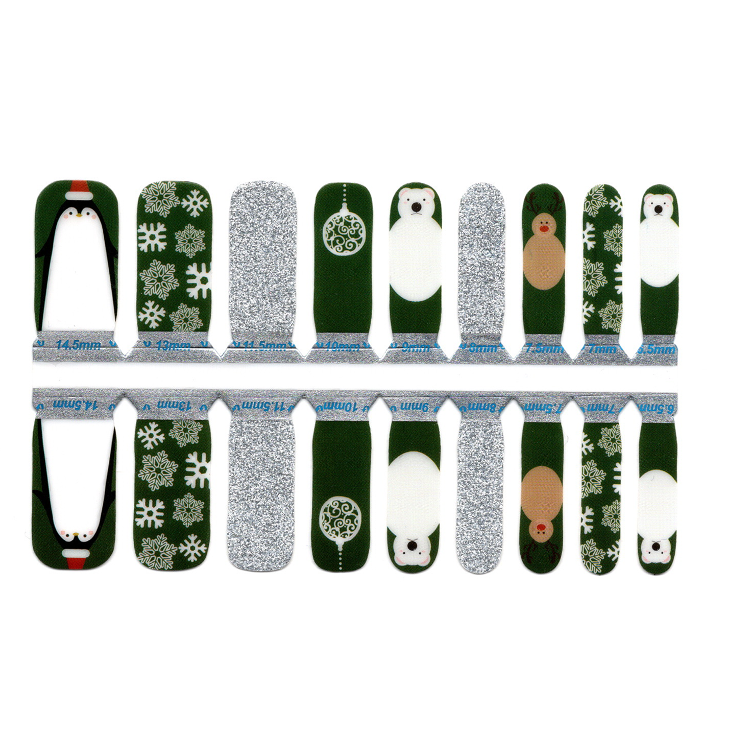 White Smoke Green, White and Silver Glitter Penguins and Bears, Snowflakes, Tree Ornaments- Kids