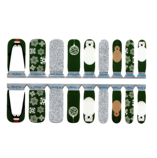 White Smoke Green, White and Silver Glitter Penguins and Bears, Snowflakes, Tree Ornaments- Kids