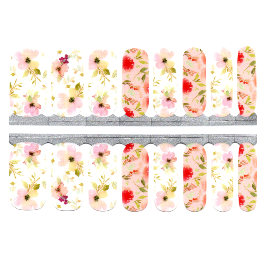 White Smoke Spring Pastel Flowers Pink, Green, Red