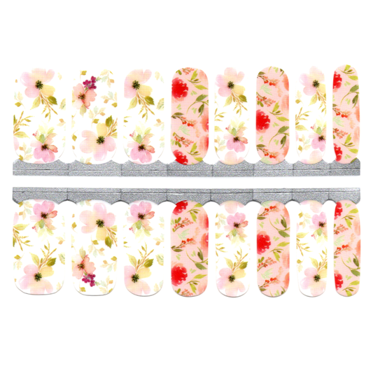 White Smoke Spring Pastel Flowers Pink, Green, Red