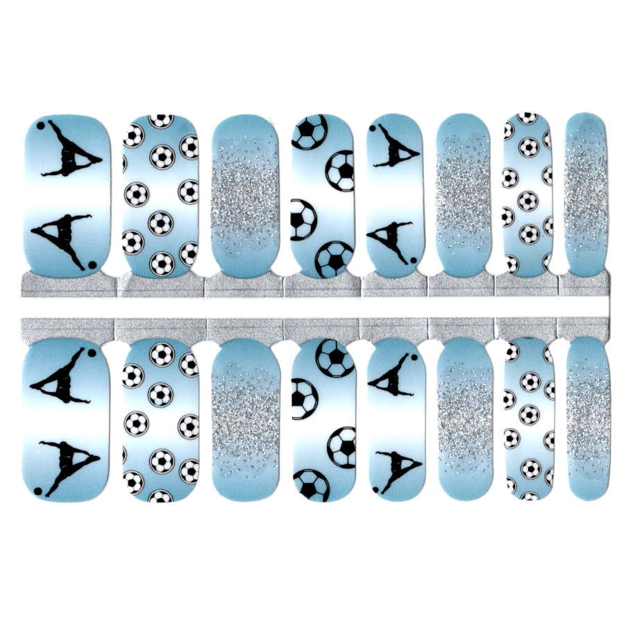 White Smoke Soccer Ball Blue and White Ombre with Silver Glitter
