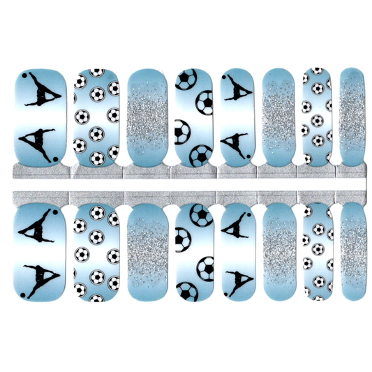 White Smoke Soccer Ball Blue and White Ombre with Silver Glitter