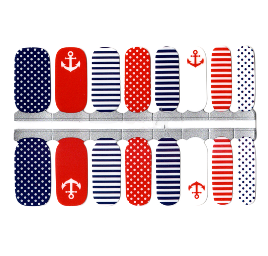 White Smoke Navy Blue and Red with Polka Dot and Stripes Ship Anchor