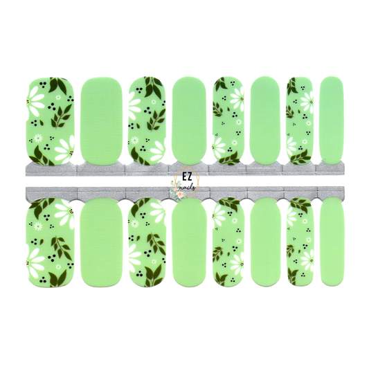 Pale Green Pale Green Spring with White Flowers and Leaves