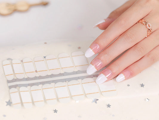 Misty Rose White and Gold French Manicure