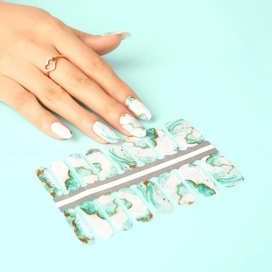 Light Cyan Emerald Green Robin Egg Blue Gold and White Watercolor Marble