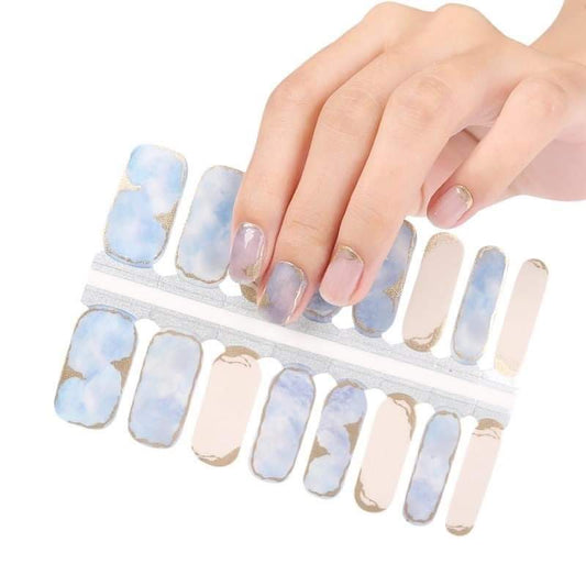 White Smoke Blue Sky Clouds with Gold Metallic Edge and Nude Beige Semi-Transparent