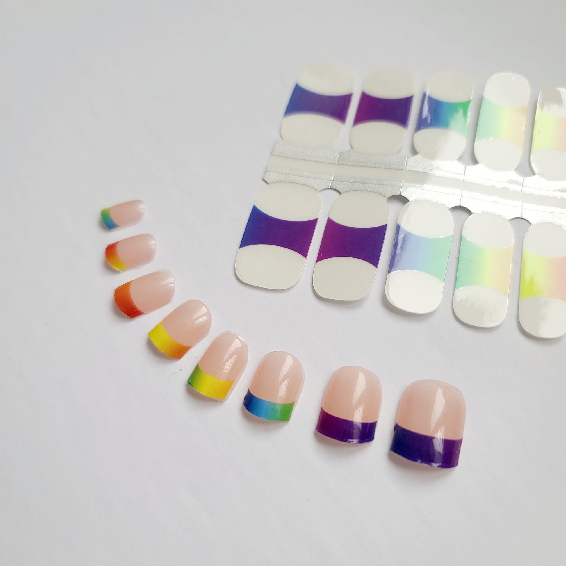 Gray Rainbow Gradient French Manicure with Clear Top