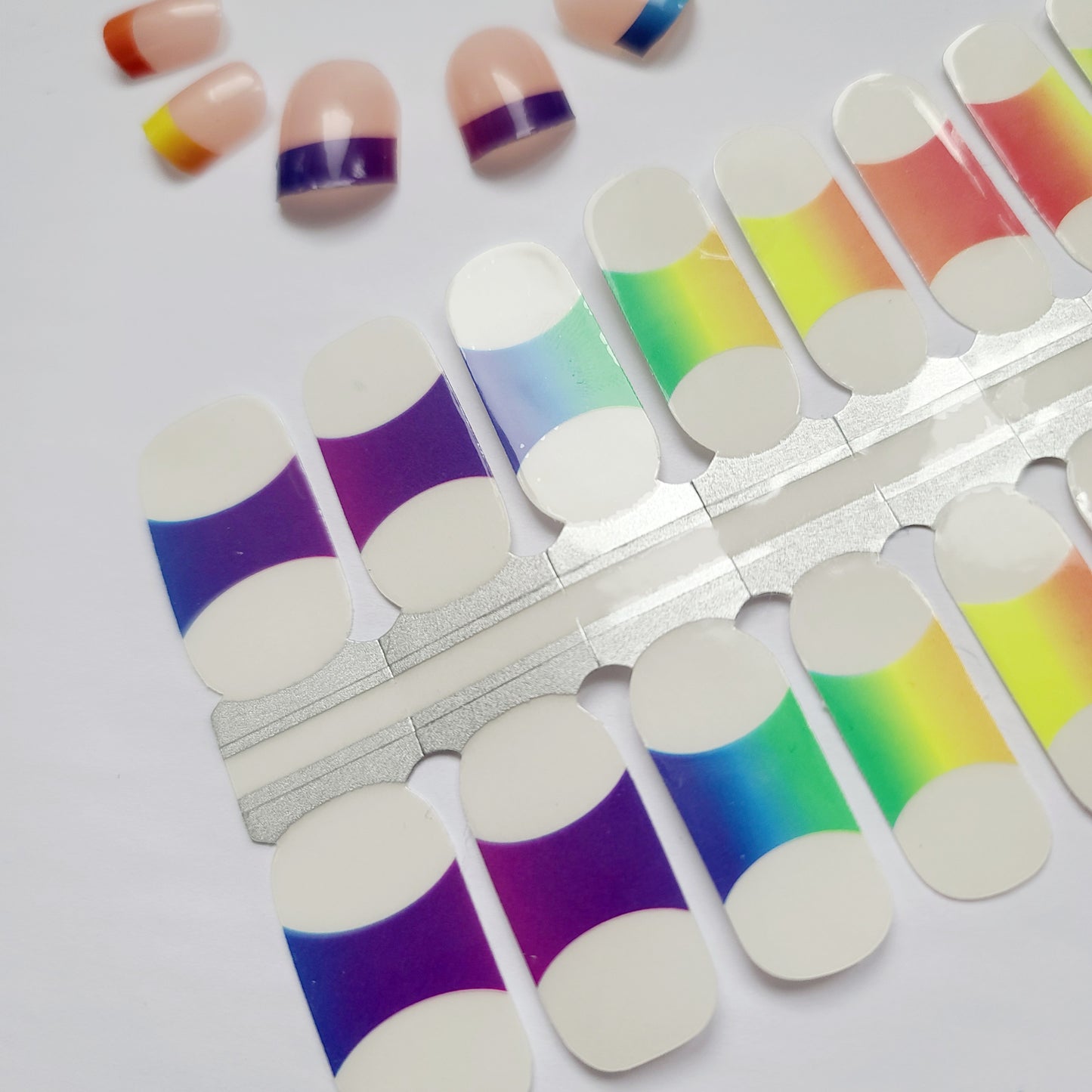 Gray Rainbow Gradient French Manicure with Clear Top