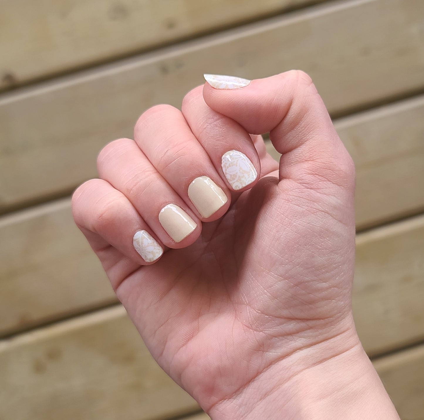 Rosy Brown Nude Beige with White Floral Lace