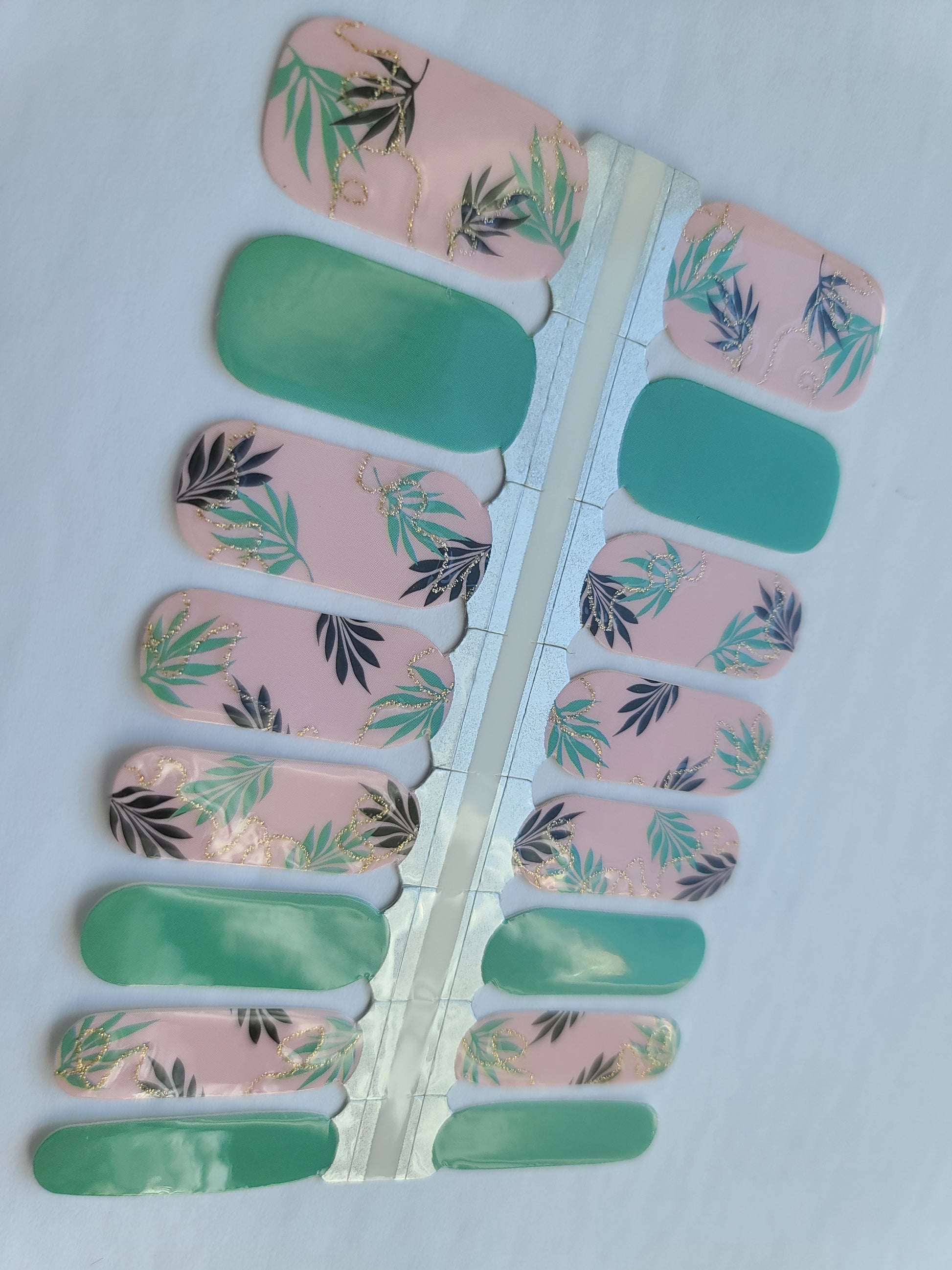 Gray Green and Pink with Leaves Branches and Gold Glitter Summer