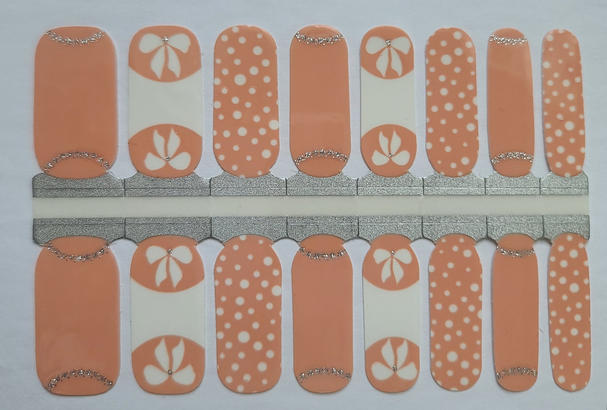 Rosy Brown Cantaloupe Orange with White Polka Dot and Bows with Silver Glitter Accents