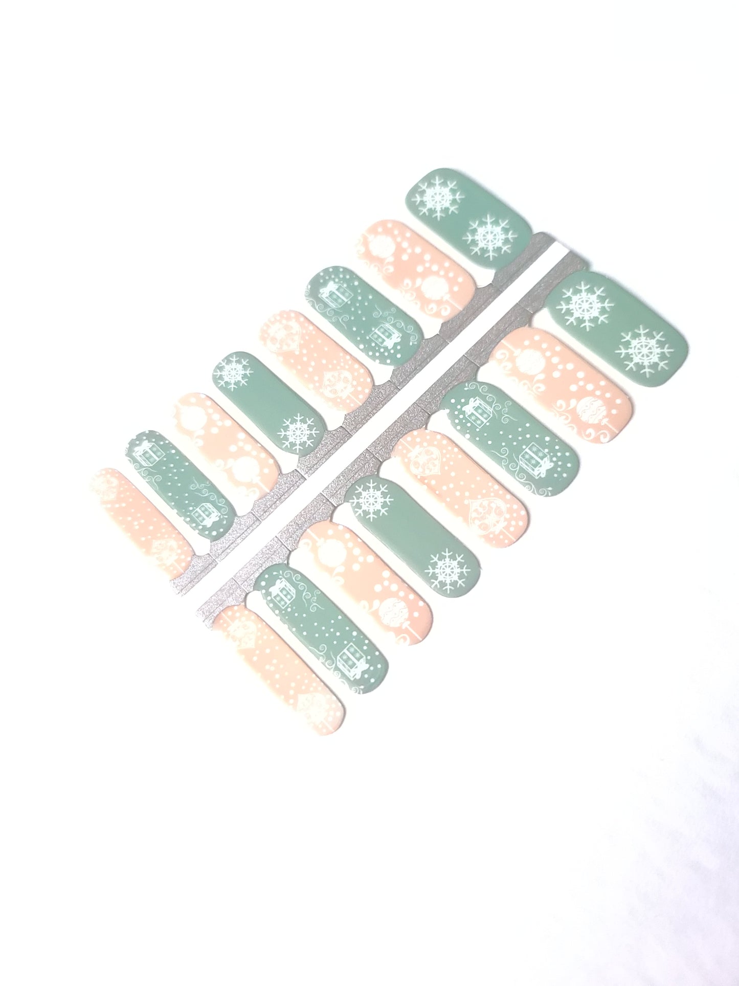 White Smoke Green and Beige, White Christmas Tree Ornaments, Gift Boxes, Snowflakes