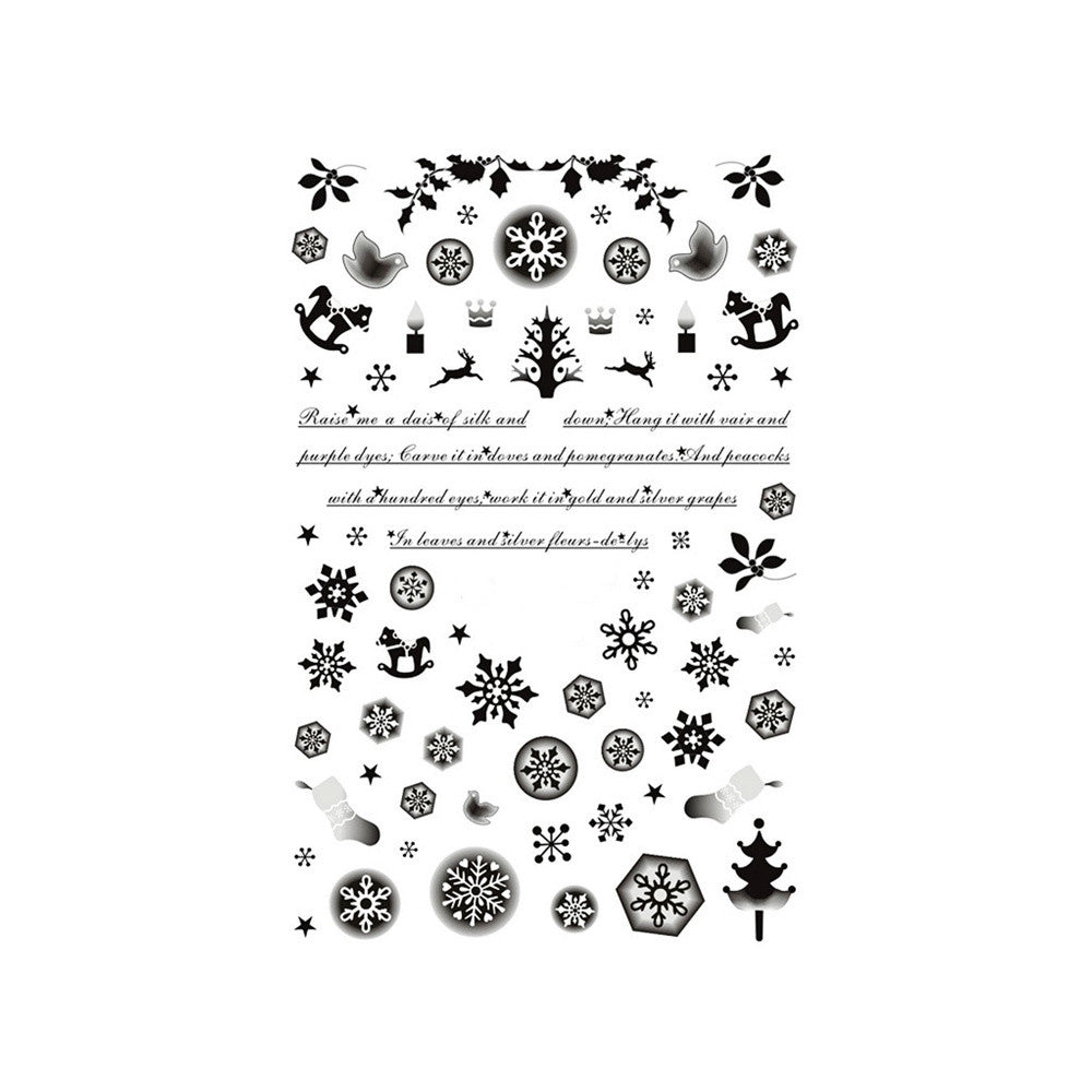 White Smoke Christmas Holidays Black and White Snowflakes, Stockings, Deer, Mistletoe