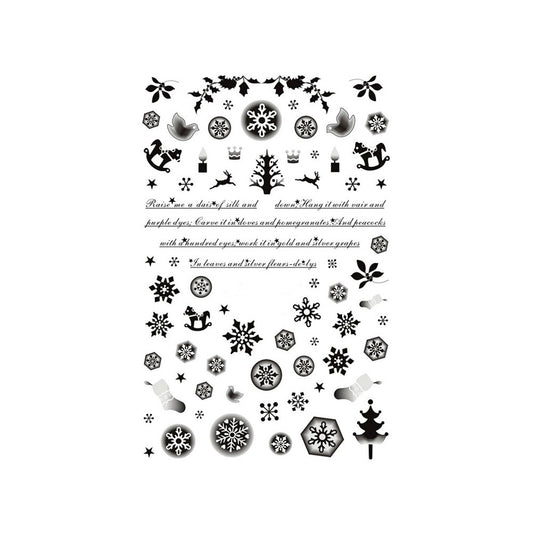 White Smoke Christmas Holidays Black and White Snowflakes, Stockings, Deer, Mistletoe