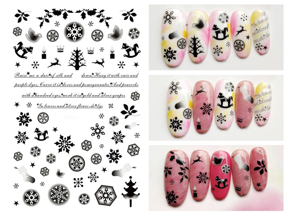White Smoke Christmas Holidays Black and White Snowflakes, Stockings, Deer, Mistletoe