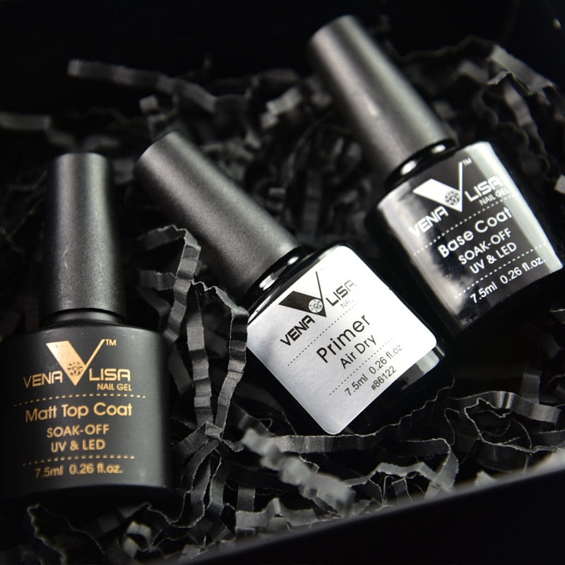 Black Venalisa Gel Top Coats and Base Coats - Matte, Tempered, Long Wear