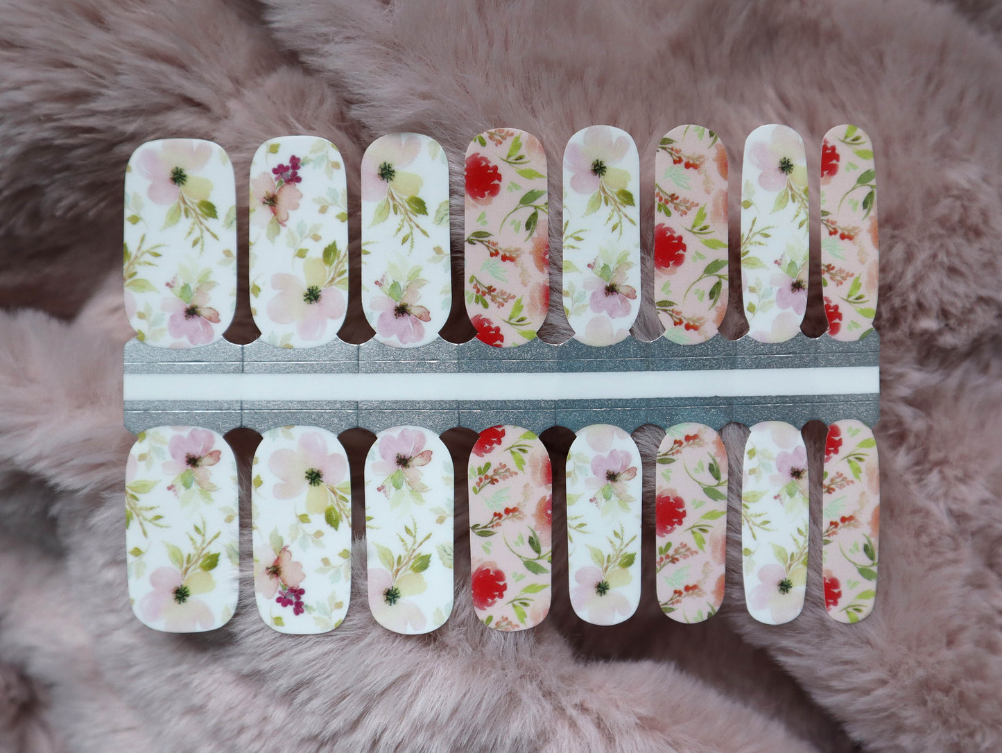 Dim Gray Spring Pastel Flowers Pink, Green, Red