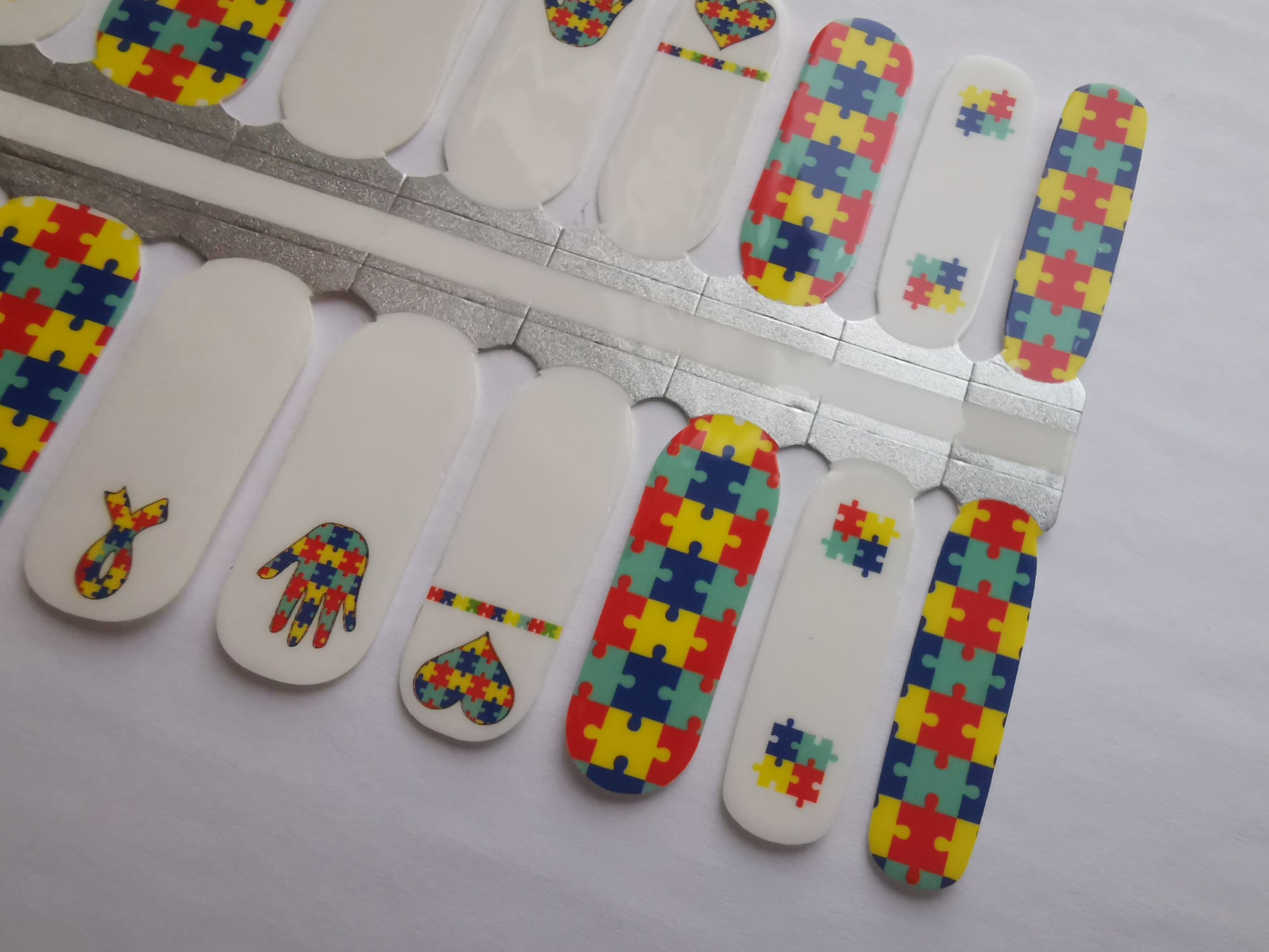Dark Gray Autism Awareness Heart Hand Puzzles Blue Yellow Red