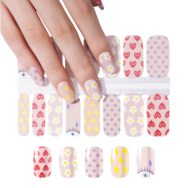 White Smoke Nude Beige with All Seeing Eye, Flowers, Hearts, Daisies