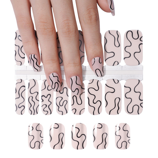 White Smoke Nude Beige with Black Swirls Abstract Art