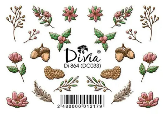 White Smoke 3D Fall Autumn Flowers, Acorns