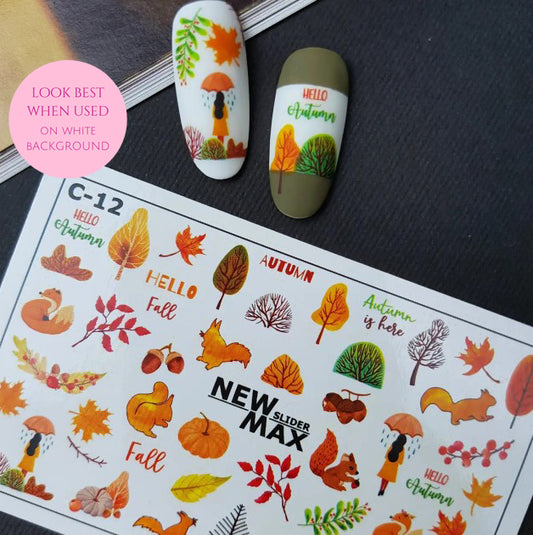 Dark Slate Gray Squirrels, Acorns, Pumpkins, Woman with Umbrella Fall Autumn
