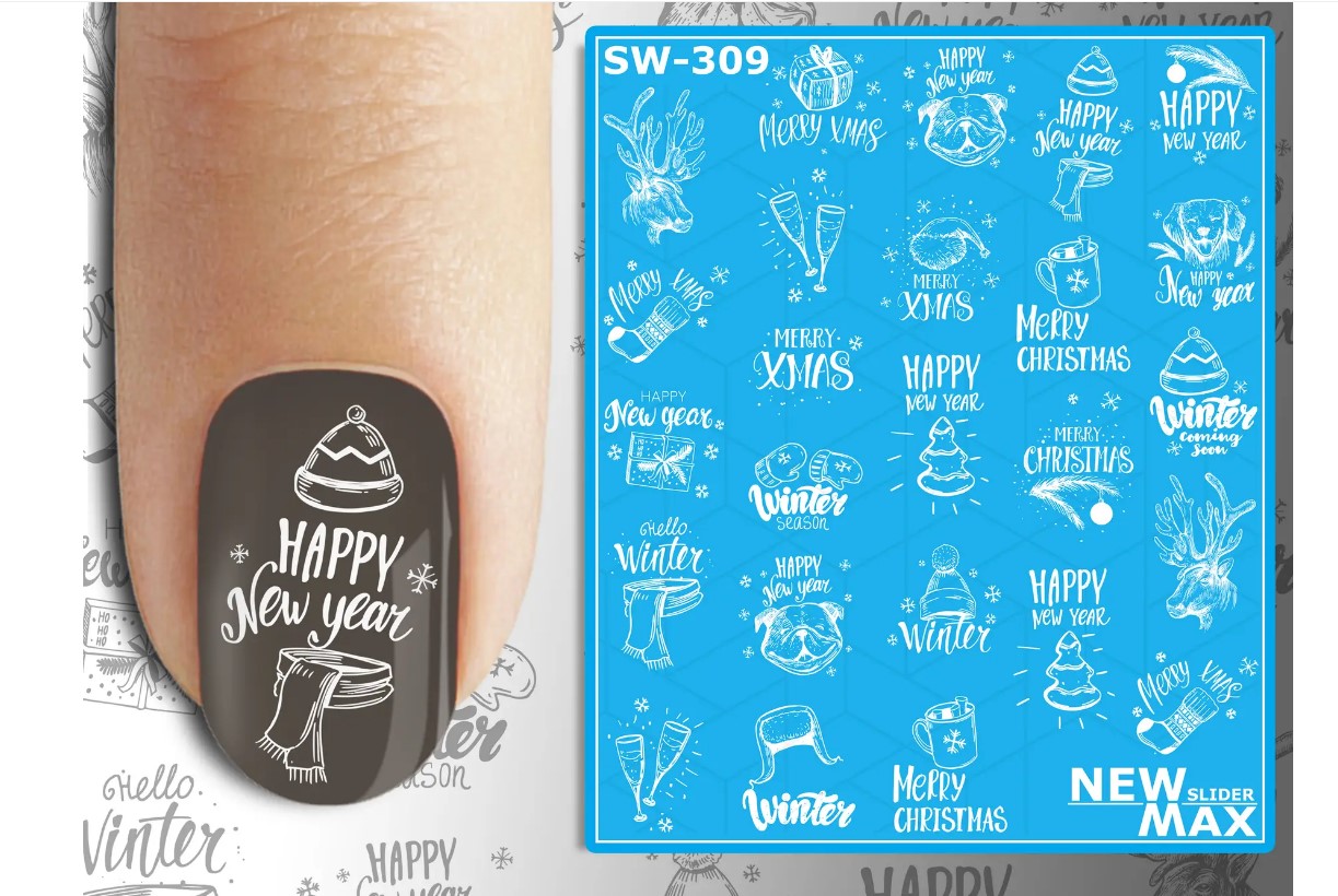 Medium Turquoise Merry Christmas, Hello Winter, Happy new Year White Words