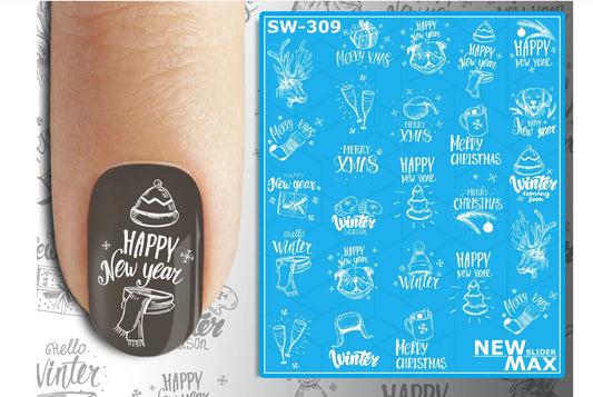 Medium Turquoise Merry Christmas, Hello Winter, Happy new Year White Words