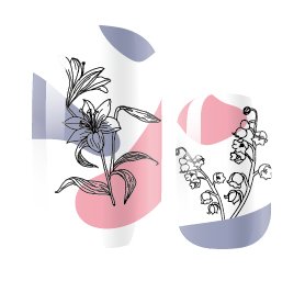 White Smoke Sapphire Blue and Beige Nude Black Flowers