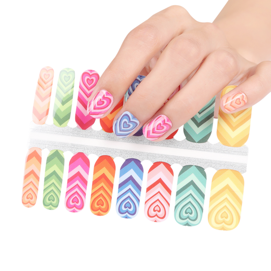 White Smoke Yellow, Red, Green, Blue, Pink Hearts Pattern