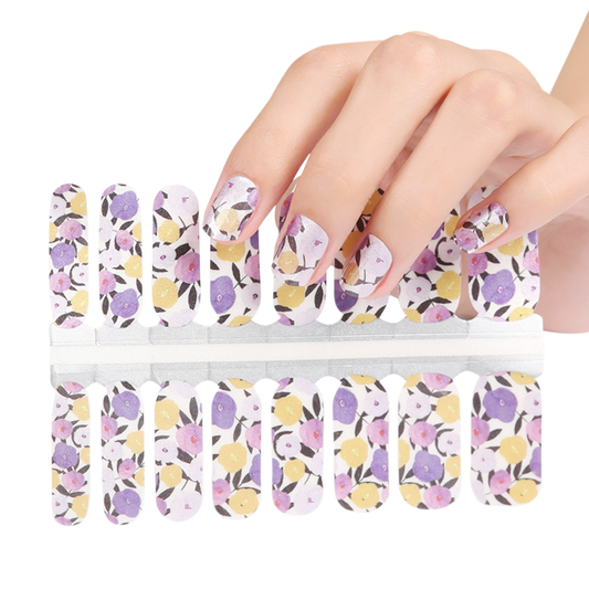 White Smoke Purple and Yellow Flowers Hand Drawn