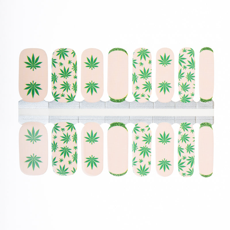 Antique White Cannabis Weed Leaves Art Green and Beige