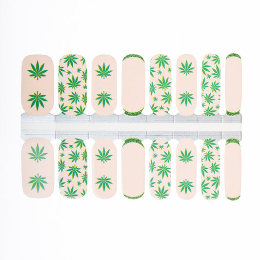 Antique White Cannabis Weed Leaves Art Green and Beige