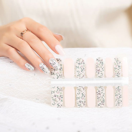 White Smoke Beige Nude with White Roses and Green Leaves