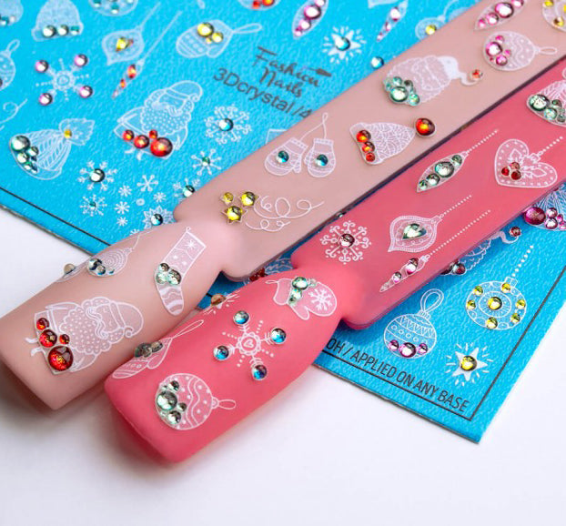 Lavender 3D White Christmas Stockings, Hats, Snowflakes, Santa Claus, Tree Ornaments with Crystals