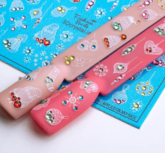 Lavender 3D White Christmas Stockings, Hats, Snowflakes, Santa Claus, Tree Ornaments with Crystals